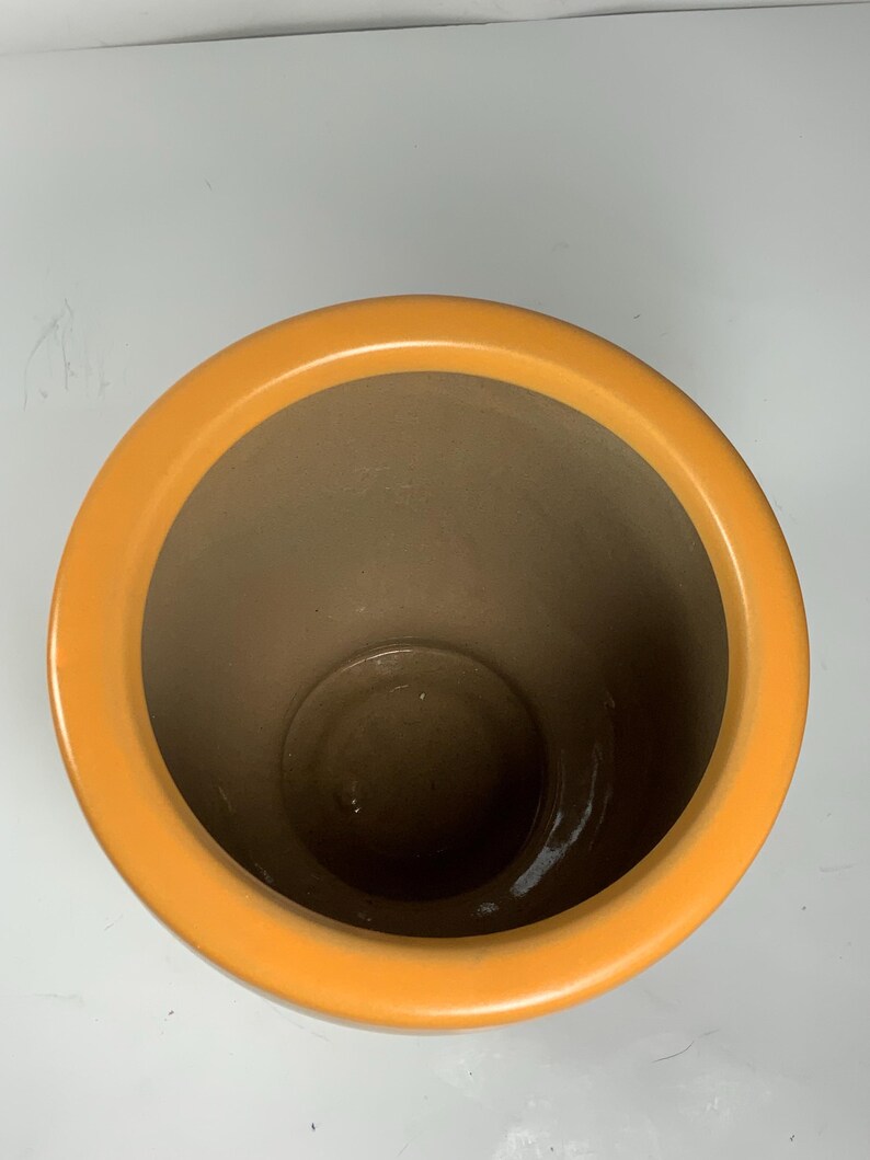 Pu&ograve; includere: Un grande vaso rotondo in ceramica arancione con interno marrone. Il vaso &egrave; vuoto.