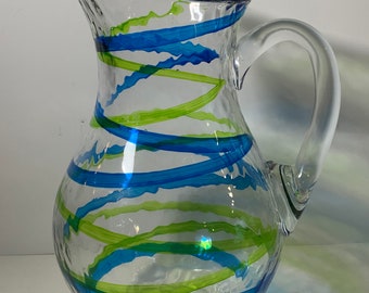Pichet en verre à volutes à rayures bleues et vertes Libbey, fabriqué au Mexique, 25 cm (10 po.)