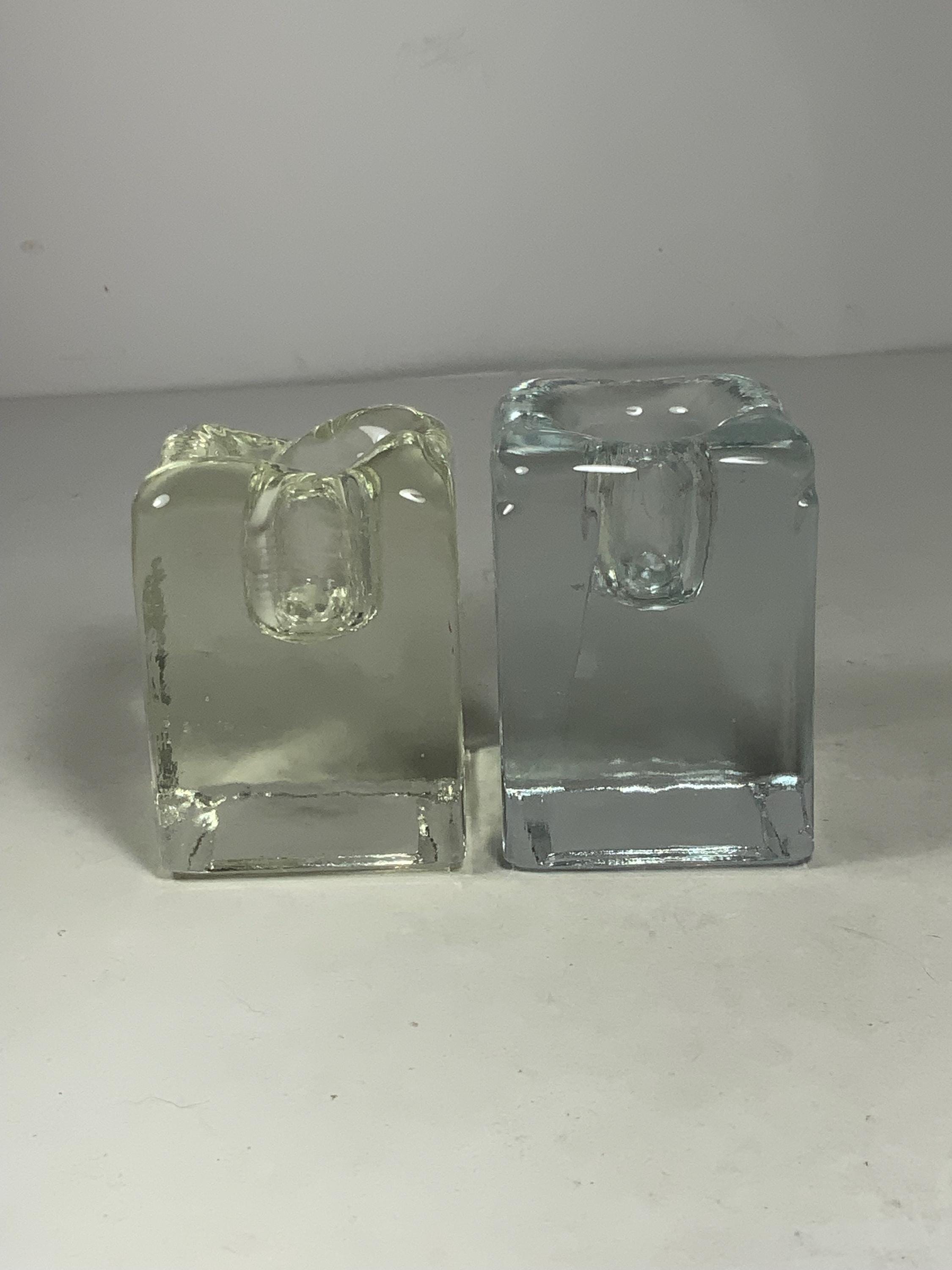 Set of 2 Vintage Blenko Handmade Cube Candlestick Holders 2.75 in.
