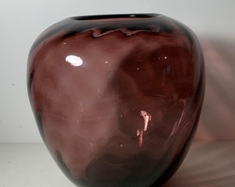 Vase vintage Empoli améthyste en verre, optique, tourbillon, 19 cm