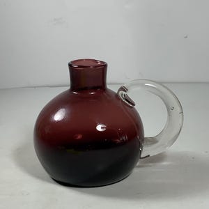 Vintage Cambridge Glass Hand Blown Amethyst Glass Small Pitcher with Clear Handle 5 in;.