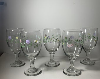 Set of 5 Johnson Brothers Summer Chintz Glass Goblets 7 in.