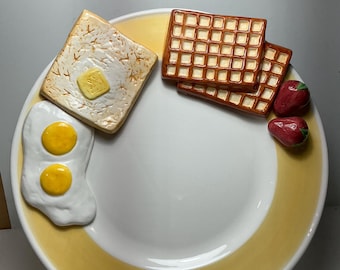 Piatto grande in ceramica Lotus Novelty per la colazione, vintage 1998, diametro 14,75 pollici.
