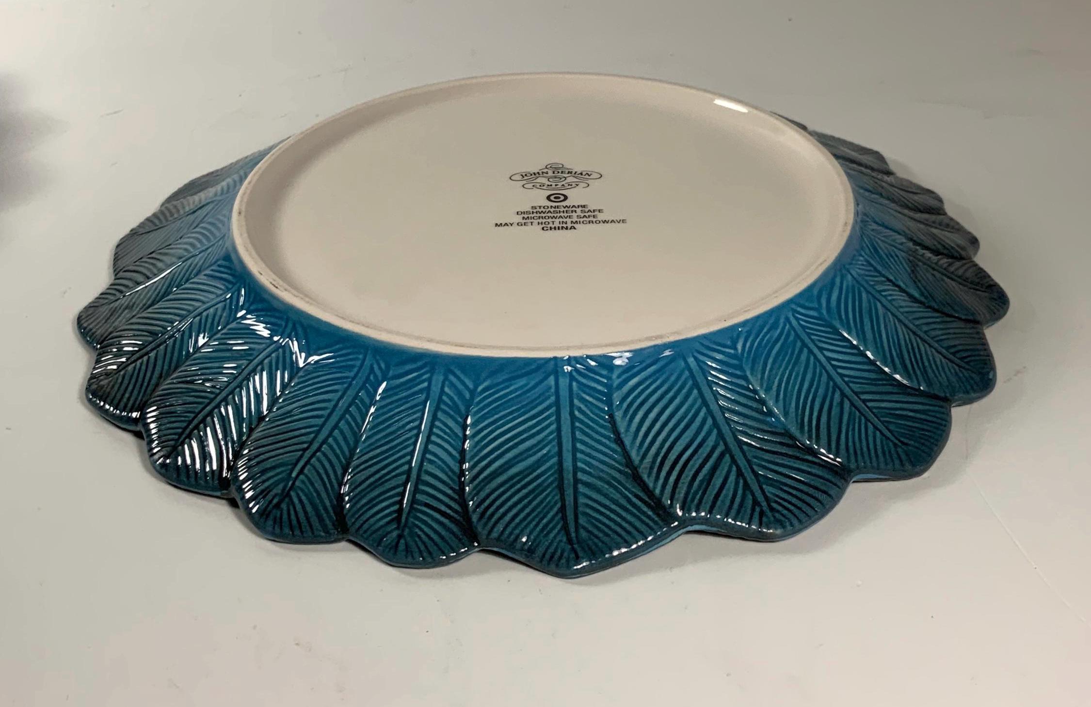 Set of 4 John Derian for Target Ceramic Turquoise Feather Salad