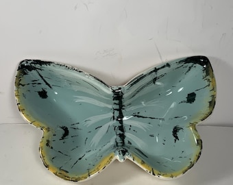 Clay Art handgeschilderde vlinder snoep/notenschaal 7,5 inch
