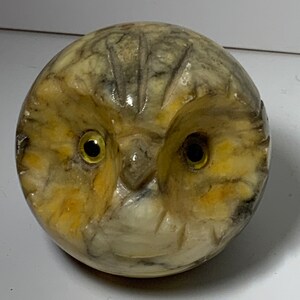Vintage Alabaster Hand Carved Owl Paperweight 2.5 in.