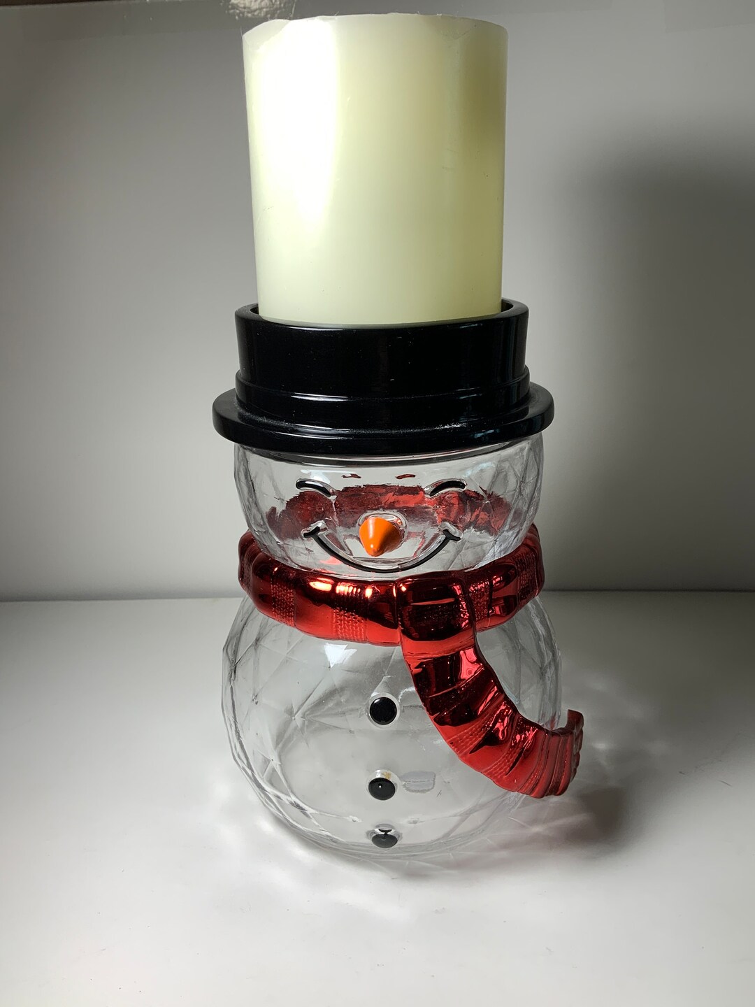 Bath & Body Works Clear Glass Snowman Single Wick Pedestal Candleholder