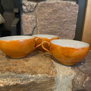 Vintage Peach Eggshell China Luster Teacups Set of 3