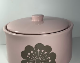 Stor rosa stengodsbehållare "Mod" med bruna blommor, 25 cm.