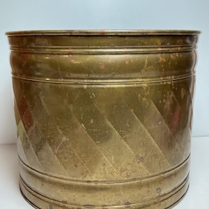 Vintage Diagonal Pattern 12 X 10 inch Brass Cache Pot Made in India