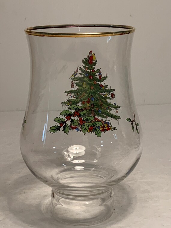 Vintage Spode Weihnachtsbaum Glas Hurricane Kerzenhalter 20 cm
