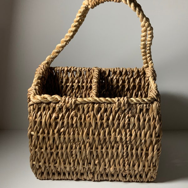Woven Utensil Basket 4 Sections with Handle 7 in.