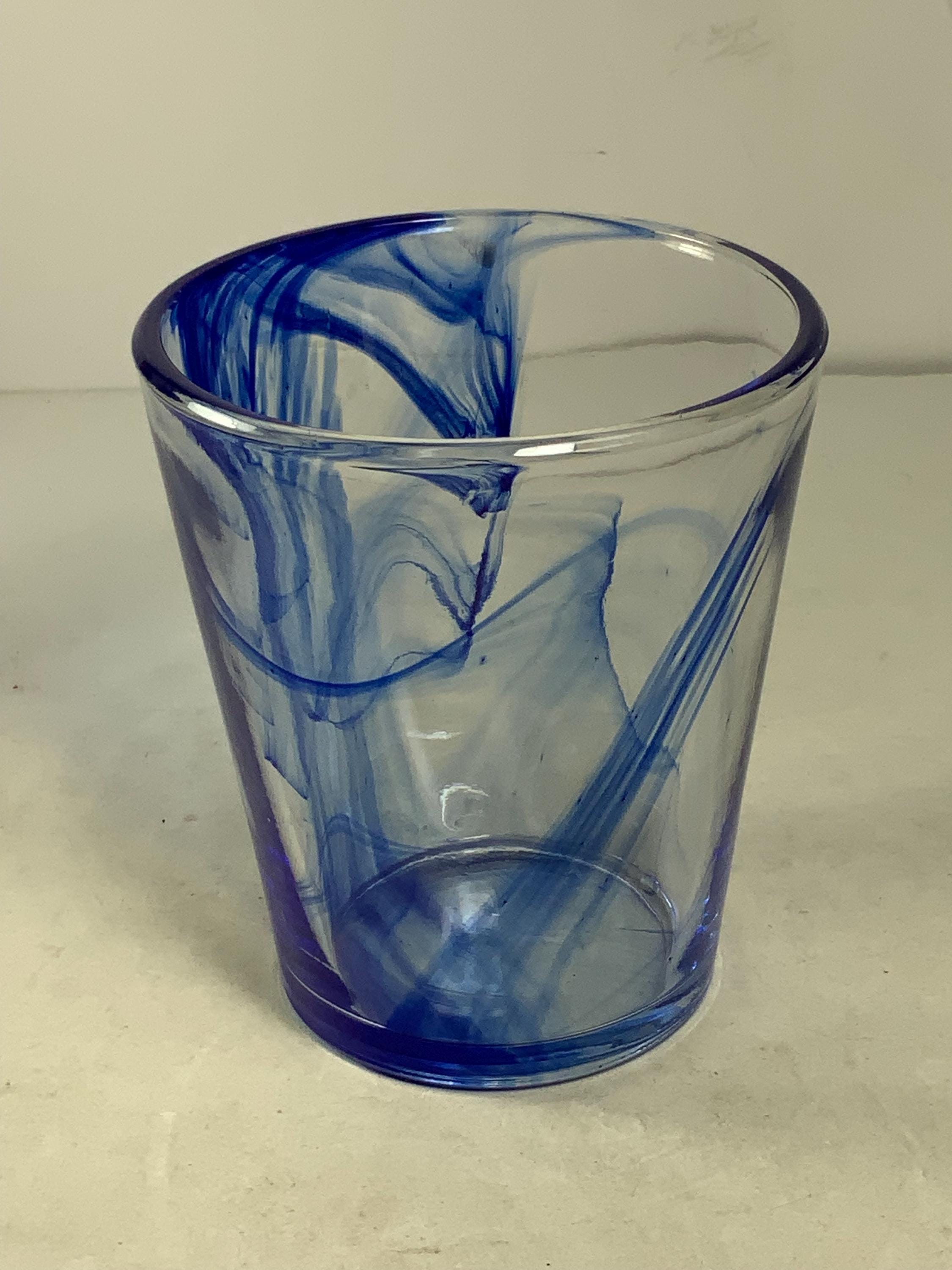 Bormioli Rocco Cobalt Blue Swirl Hand Blown Glass Tumbler 4.5 In