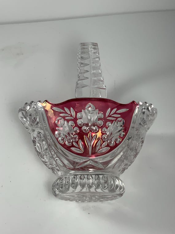 Vintage Anna Hutte Bleikristall Cranberry & Clear Floral Crystal