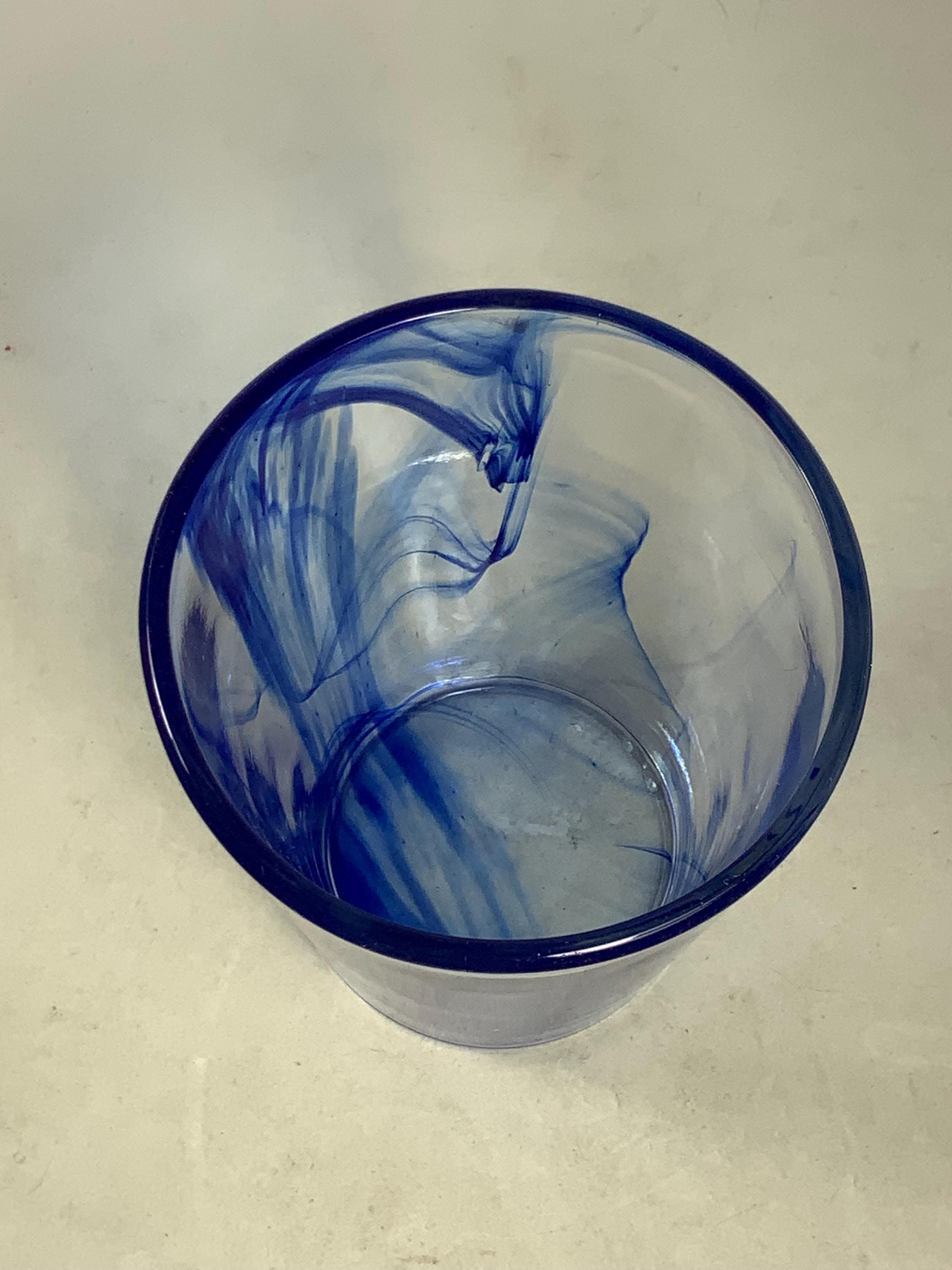 Bormioli Rocco Cobalt Blue Swirl Hand Blown Glass Tumbler 4.5 In