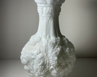 Vintage Imperial Glass Loganberry Pattern Milk Glass Vase 10 in.