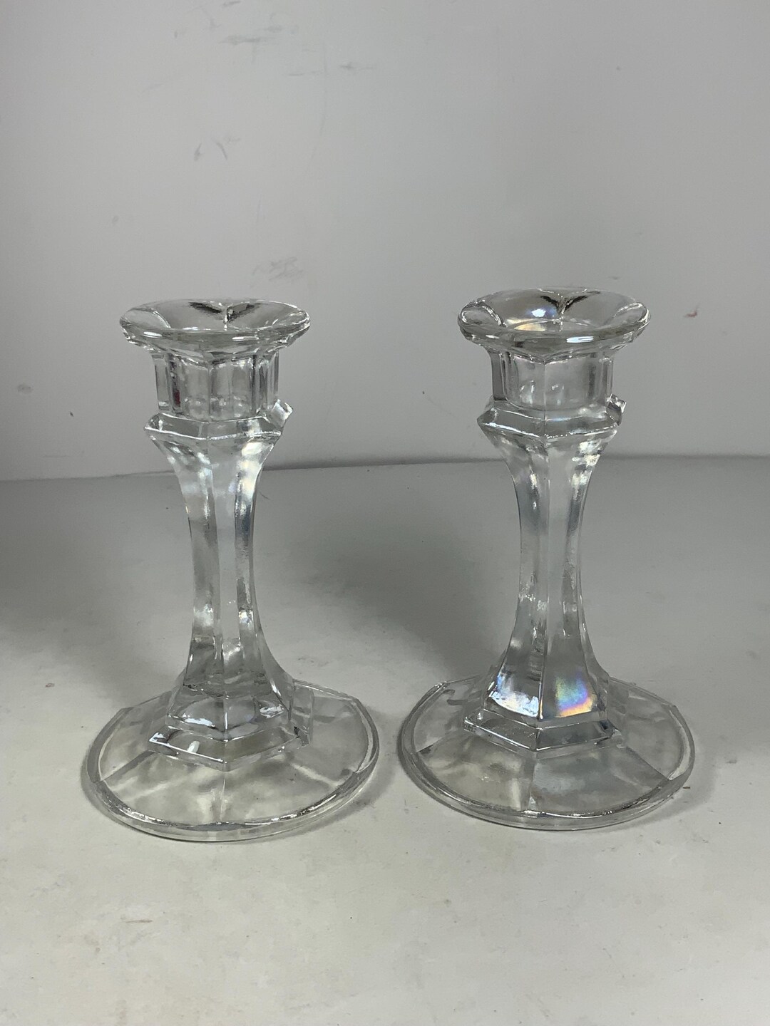 ヴィンテージ Libbey 虹色ガラス キャンドルスティックホルダー 5