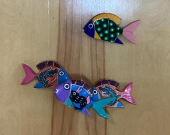 Vintage Hand Painted & Lacquered Wood Hanging Fish Mobile 25.5 in.