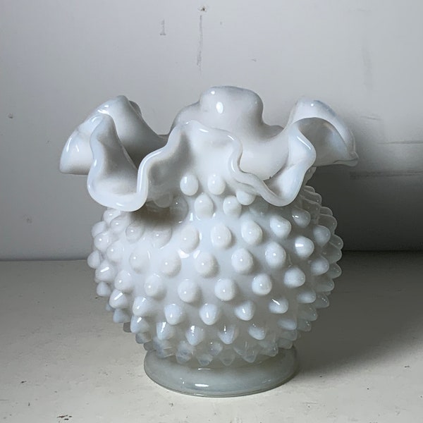 Vintage Fenton Milk Glass Hobnail Vase 4.5 in.