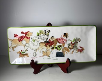 Pier 1 Imports Park Avenue Puppies Holiday Ironstone Hand Painted Serving Tray 14 in.