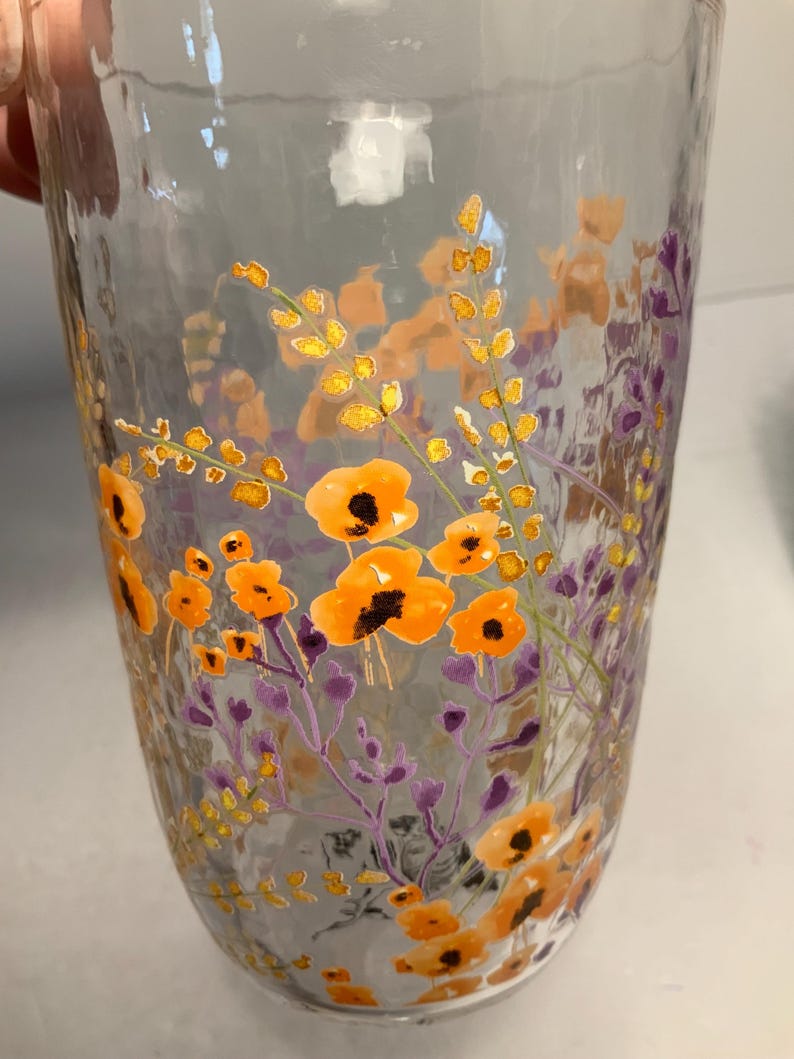 Set of 2 Anthropologie Clemence Glass Wildflower Tall Tumblers 5.5 in. image 3