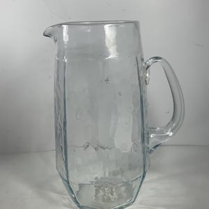 Vintage Ice Texture Hand Blown Handmade Clear Glass Pitcher 9 in.