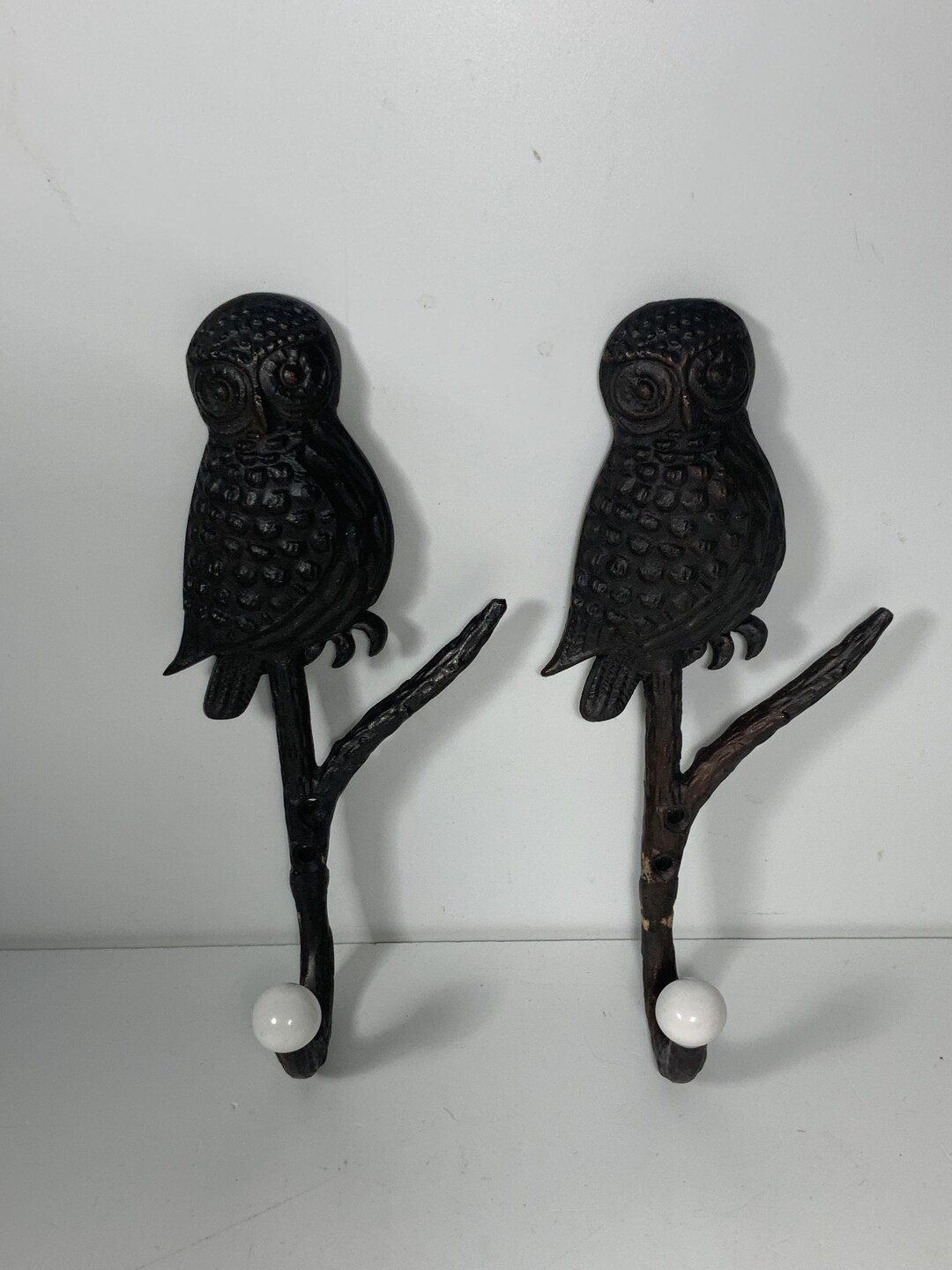 Set of 2 Wrought Iron Owl Wall Hooks 6.5 In. - Etsy