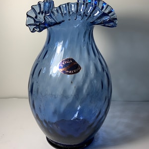 Vintage Vimax Creation Made in Italy Cobalt Blue Iridescent Pleated Top Vase  9.25 in.