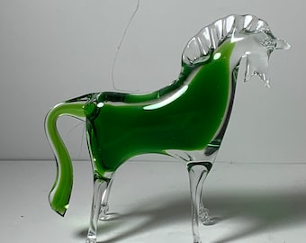 Murano Hand Blown Glass Green Small Horse 4 in.