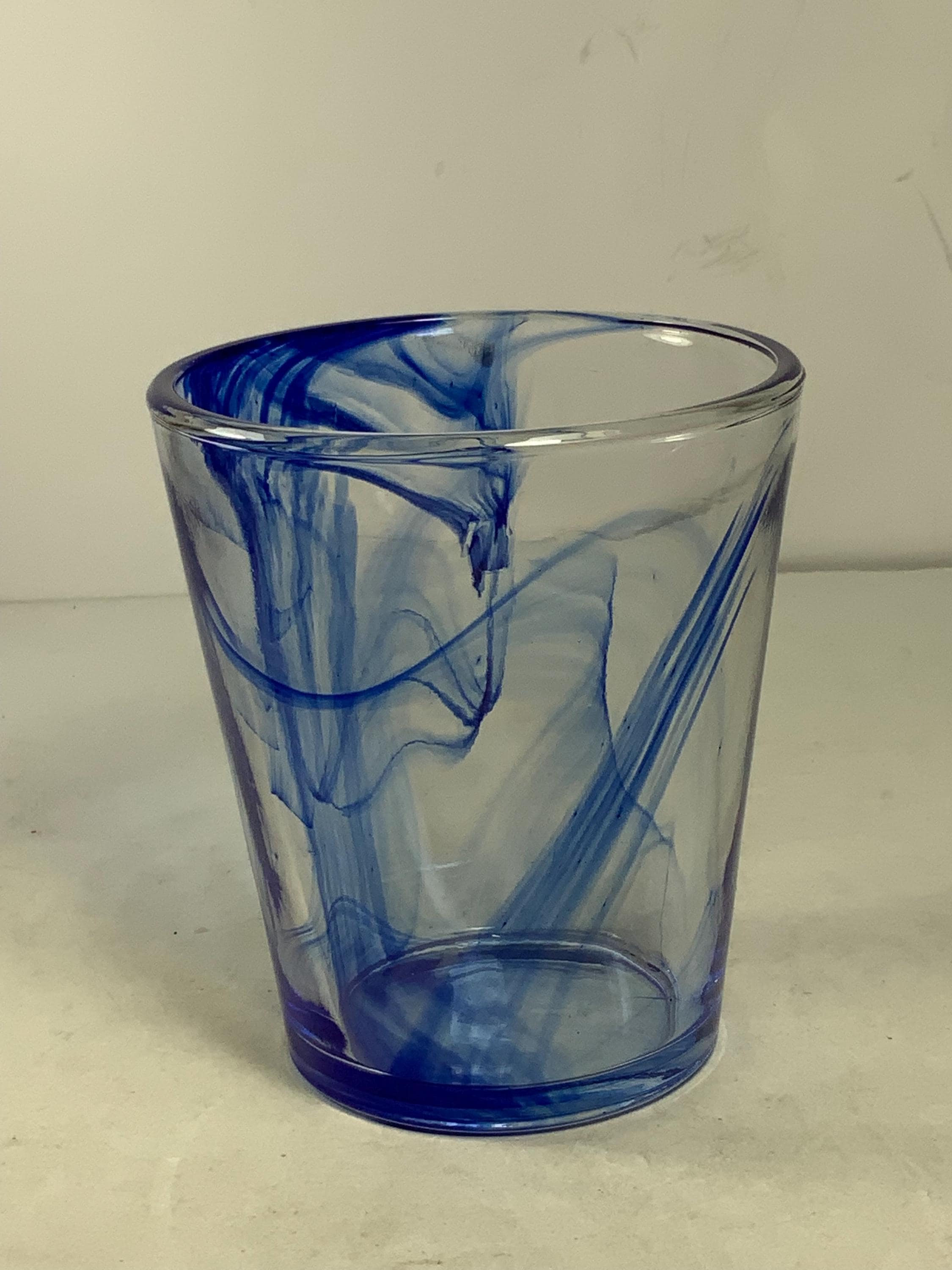 Bormioli Rocco Cobalt Blue Swirl Hand Blown Glass Tumbler 4.5 In