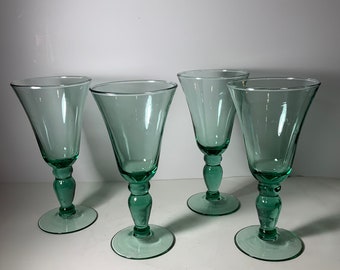 Set of 4 Vintage Mikasa Domain Green Glass Wine Goblets 8 in.