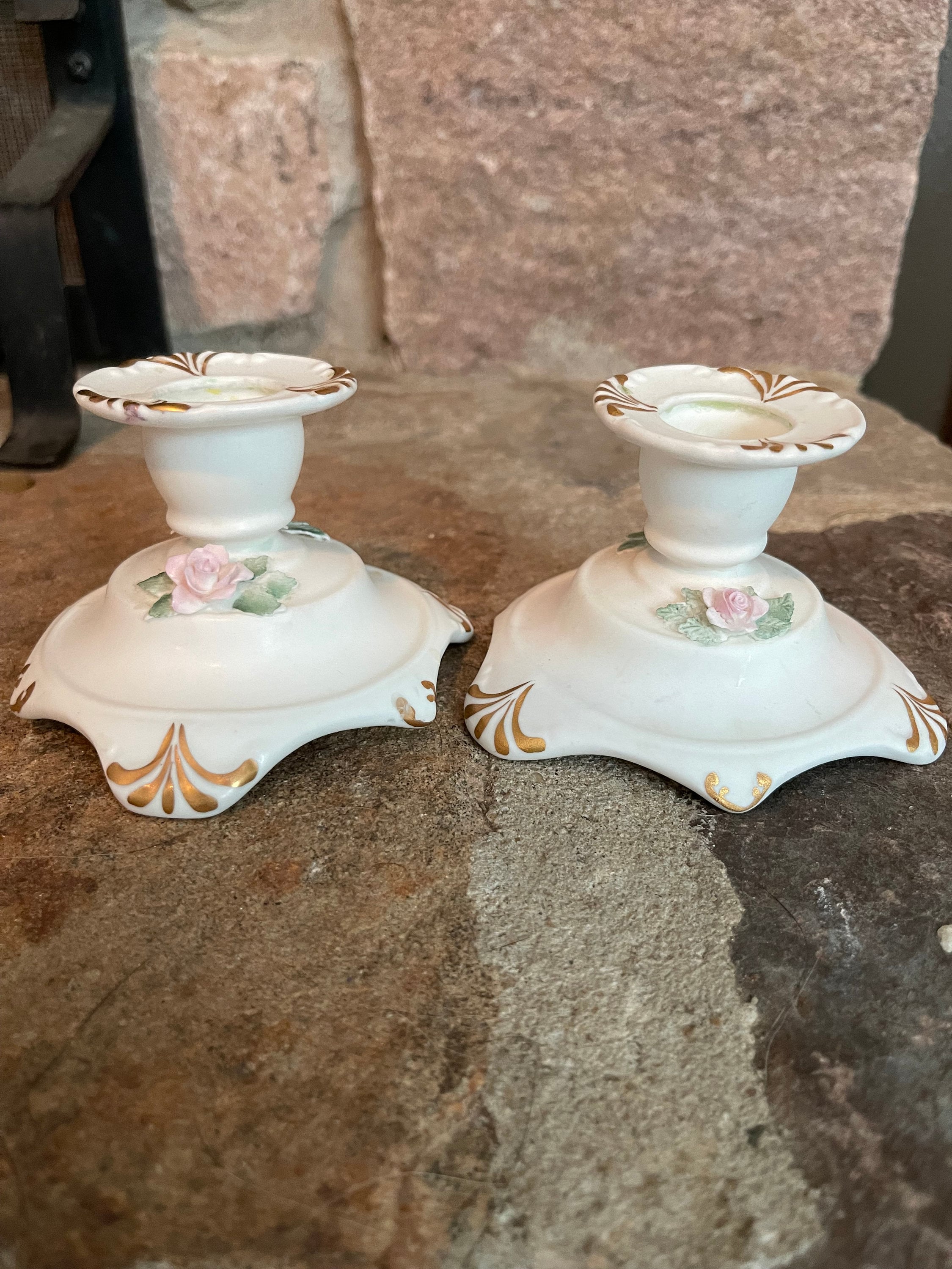 Adderley Floral Bone China Candlestick Holders Set of 2