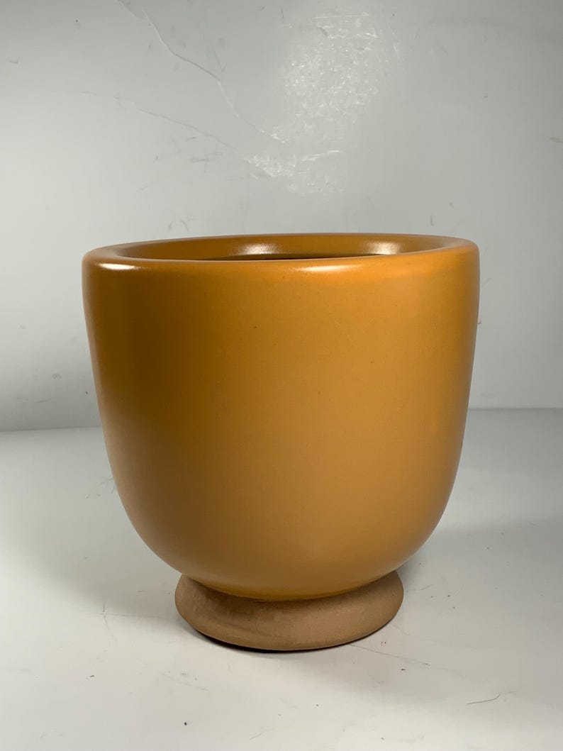 Pu&ograve; includere: Un vaso da fiori in ceramica color terracotta con corpo arrotondato e base larga e piatta.
