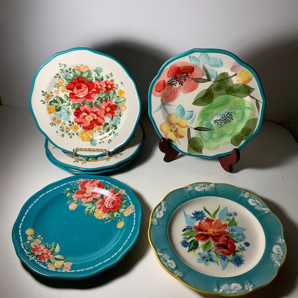 Set of 6 Pioneer Woman Assorted Patterns Stoneware Salad Plates 8.5 in.