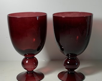 Set of 2 Vintage Hand Blown Wine Glass Goblets 6.25 in.