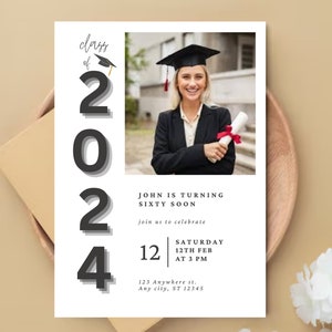 Graduation Digital Invitation Template, Grad Announcement, Graduation Party, Graduation Invite, Class of 2024, Editable, Instant Download
