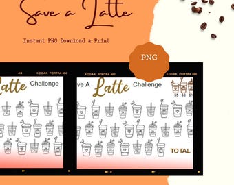 Desafío de ahorro con efectivo para ahorrar un café con leche (como se ve en YouTube) / PNG, descarga instantánea e imprimible
