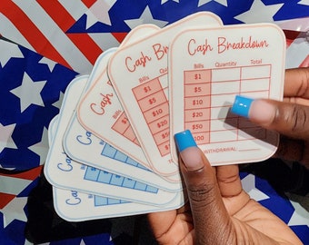 ROSA BAYA ROJO / Comprobante de desglose de efectivo / Laminado reutilizable / Hoja de cajero / Total de retiro de efectivo / Envío gratuito