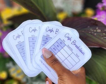 Recibo de caja laminado violeta / Hoja de cajero para el manejo de efectivo y gestión del dinero