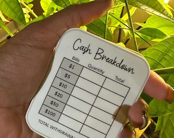 Recibo de desglose de efectivo reutilizable/Hoja de cajero, Presupuesto minimalista