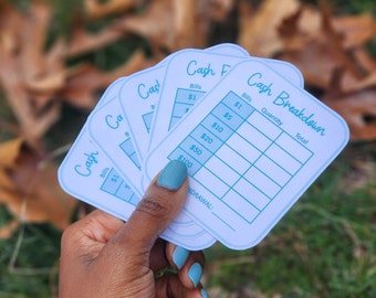 TURQUESA AGUA VERDE / Comprobante de desglose de efectivo / Reutilizable laminado / Comprobante de cajero / Total de retiro de efectivo / Envío gratuito