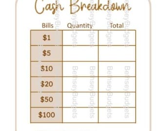 Recibo de desglose de efectivo marrón oscuro / Hoja de cajero / Total de retiro de efectivo / Png, descarga instantánea