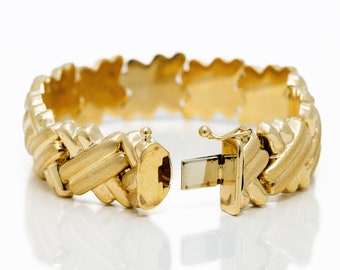 14kt Italian Sandblasted And Polished Yellow Gold 14.5mm X Link Bracelet