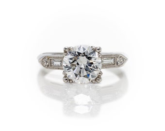 Antique Art Deco Platinum GIA Certified 1.79 ctw Natural Diamond Engagement Ring