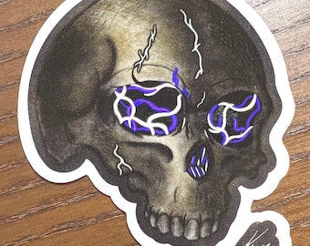 Vintage Skull Sticker - Neon Eyes Die Cut Vinyl Decal - Waterproof