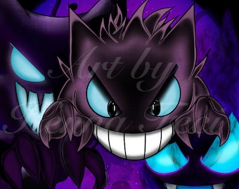 Midnight Specter Trio - Gengar Evolution Line Art Print
