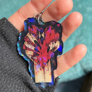 Holographic Broken Glass Bleeding Heart AcrylicKeychain - Dark Coquette Pastel Goth Charm