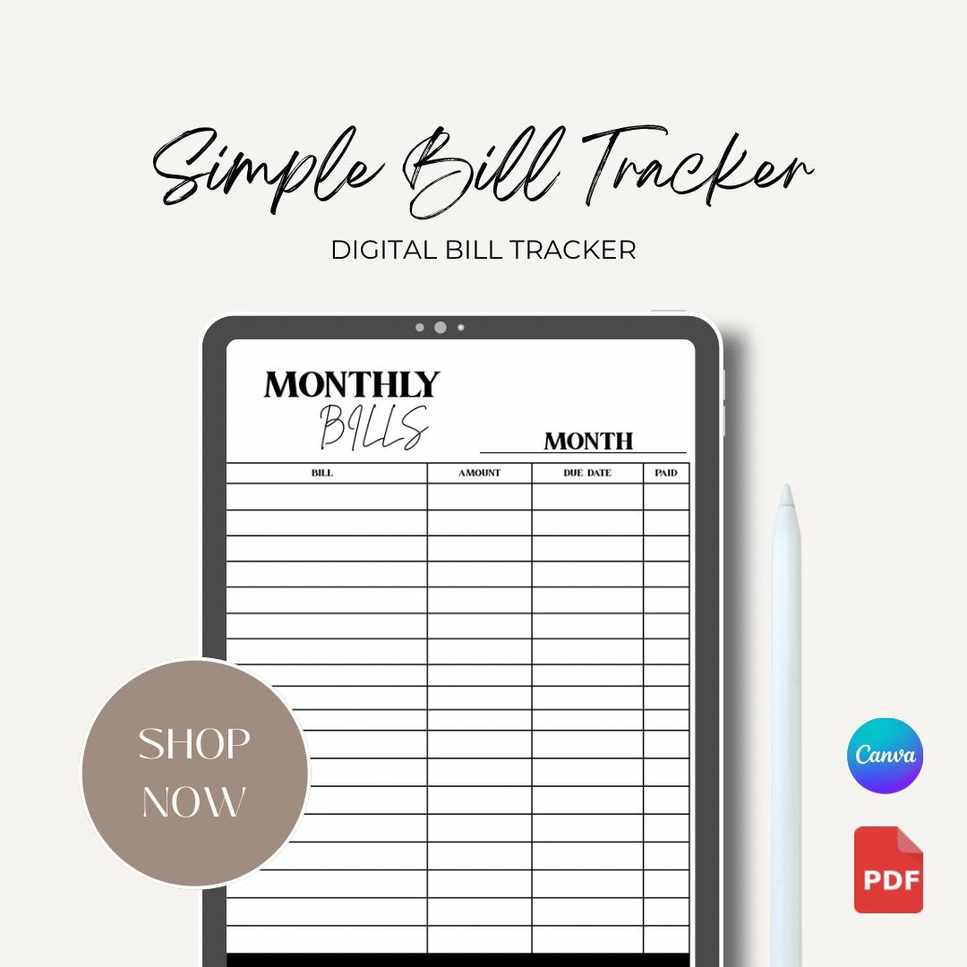 Editable Monthly Bill Tracker | Digital Budget Planner | Canva Template ...