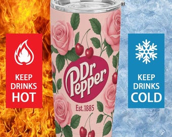 Dr. Pepper Floral Tumbler | Vintage Cherry Rose 20oz Insulated Cup