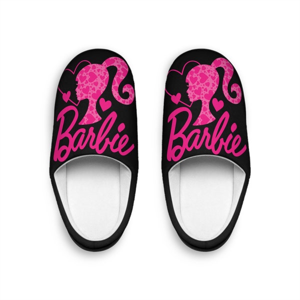 Chaussons d'intérieur Barbie roses et noirs pour femme